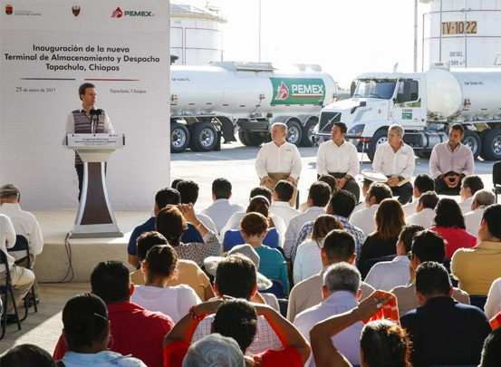 Inaugura Velasco la nueva Terminal de Almacenamiento y Reparto de Pemex en Puerto Chiapas