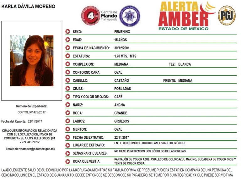 #AlertaAmber Solicitamos su apoyo  para localizara la menor Karla Dávila  Moreno de 15 años de edad.