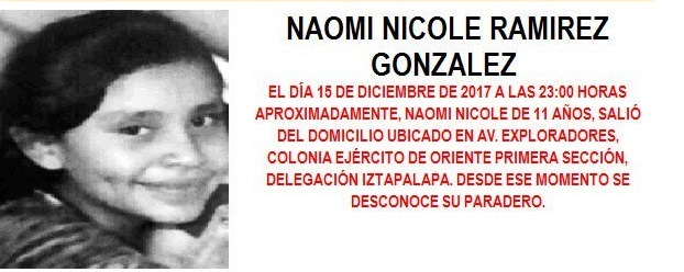 Activan la Alerta Amber para localizar a Naomi Nicole Ramírez