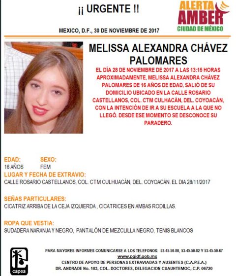 #AlertaAmber Se busca Melissa Alexandra