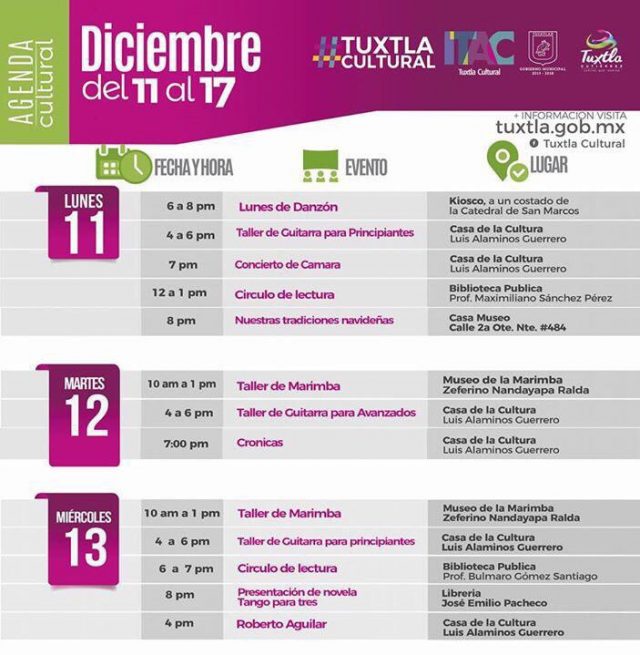 Invita Ayuntamiento de Tuxtla a participar en la agenda cultural decembrina