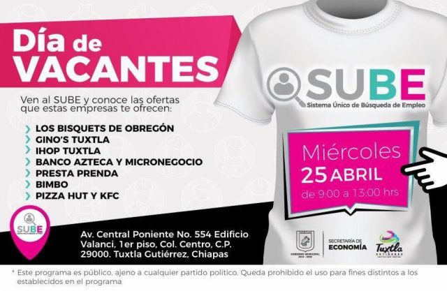 Invita Ayuntamiento de Tuxtla al Día de Vacantes