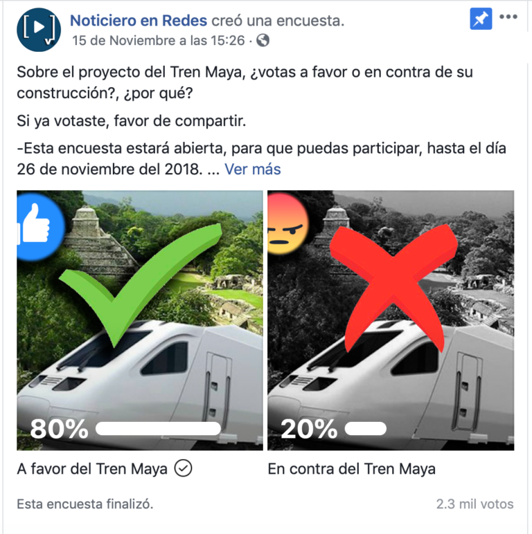 Contundente mayoría a favor de la construcción del Tren Maya en encuesta del Noticiero en Redes