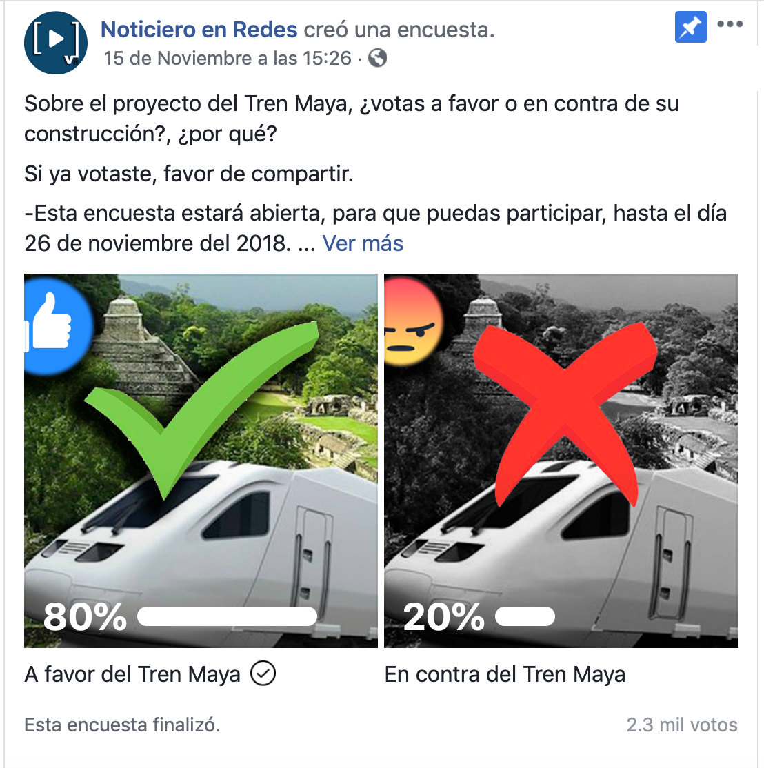 Contundente mayoría a favor de la construcción del Tren Maya en encuesta del Noticiero en Redes