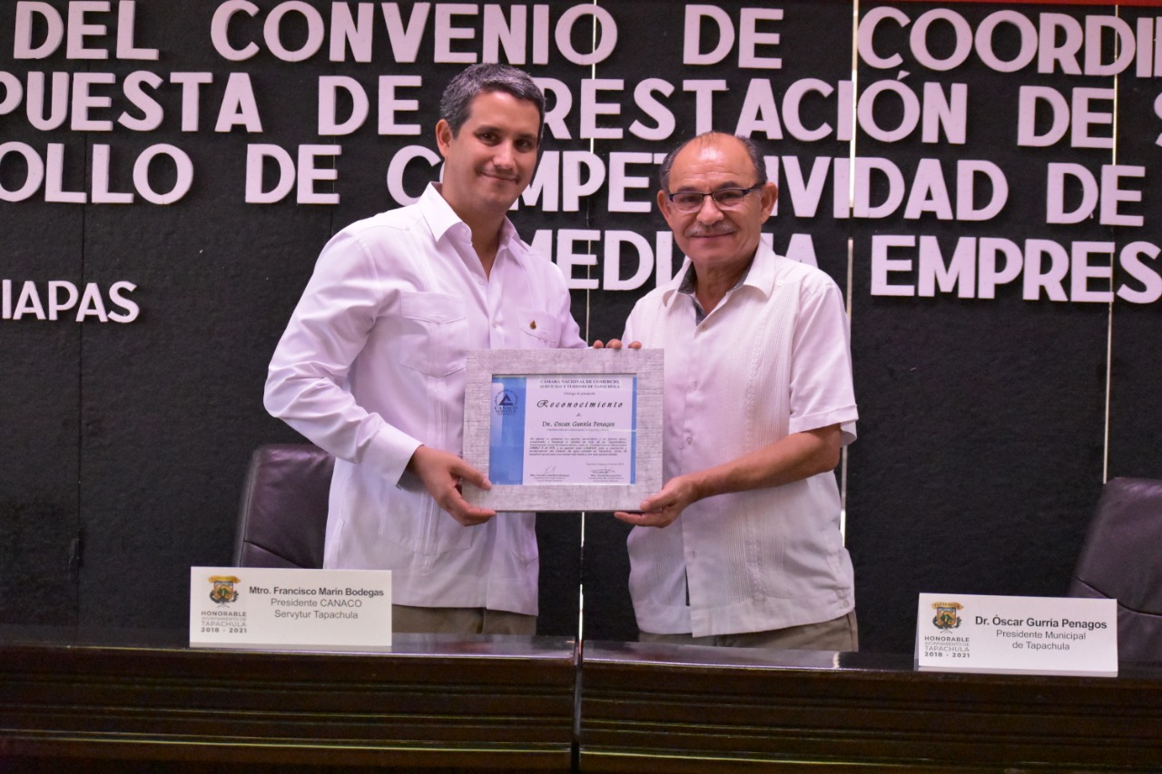 Ayuntamiento de Tapachula firma convenio con Canaco Servytur para impulsar la competitividad y productividad de las empresas