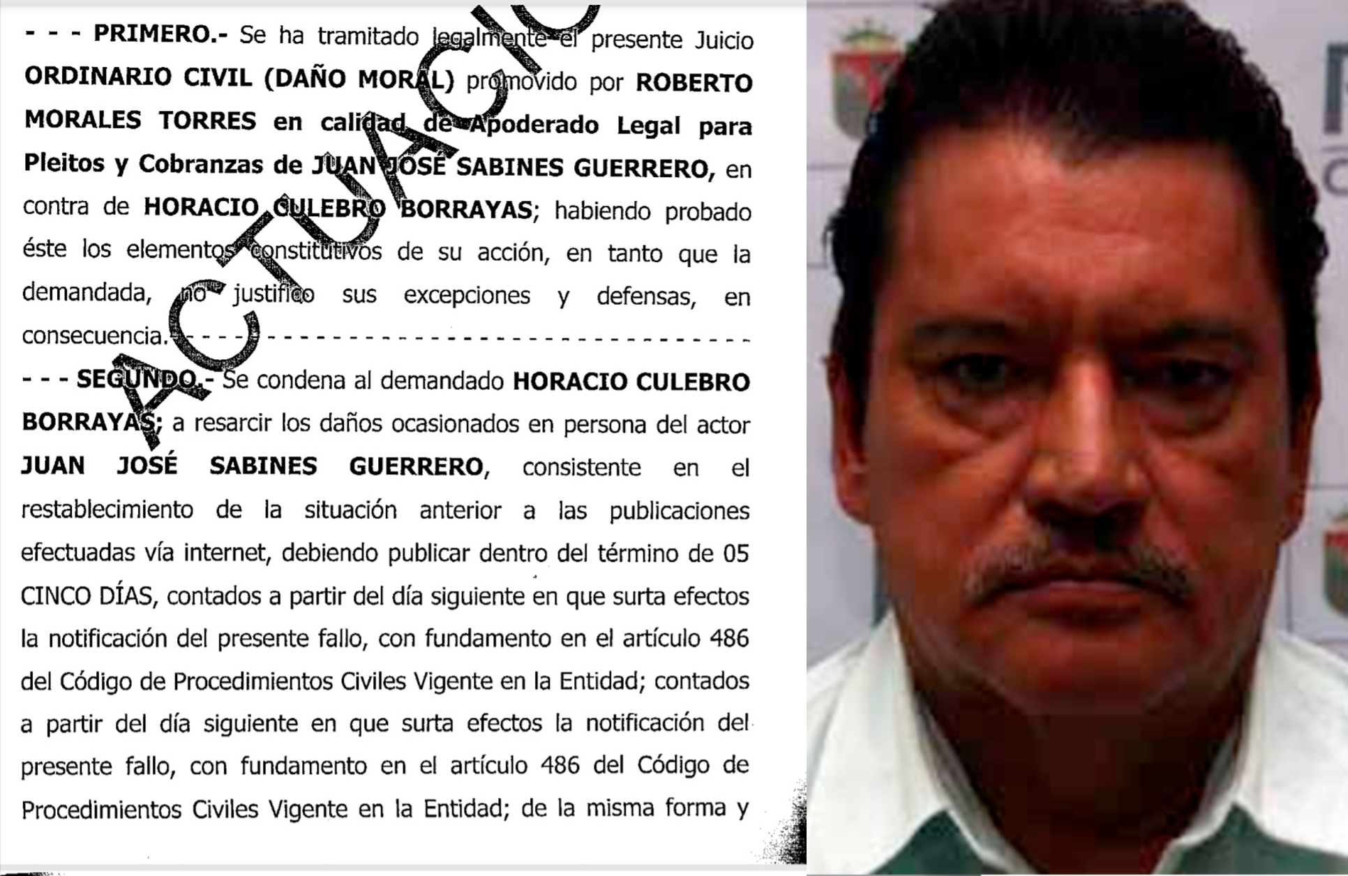 Horacio Culebro difamó a Sabines: Resolutivo de Juicio