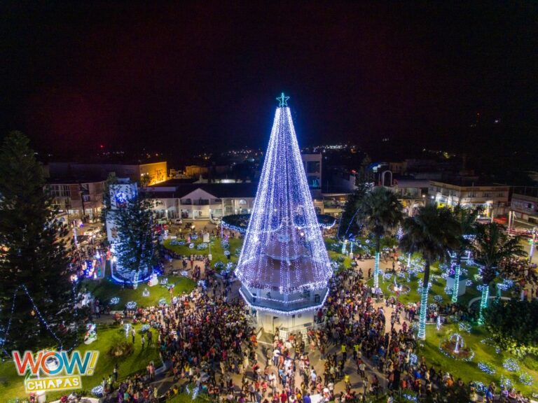 Villaflores inicia fiestas decembrinas con gigante árbol navideño