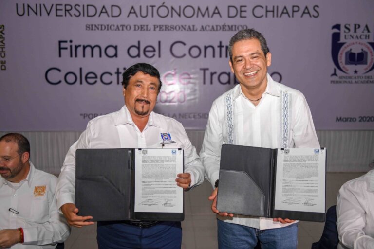 Firma Administración Central de la UNACH y el Sindicato del Personal Académico el Contrato Colectivo de Trabajo