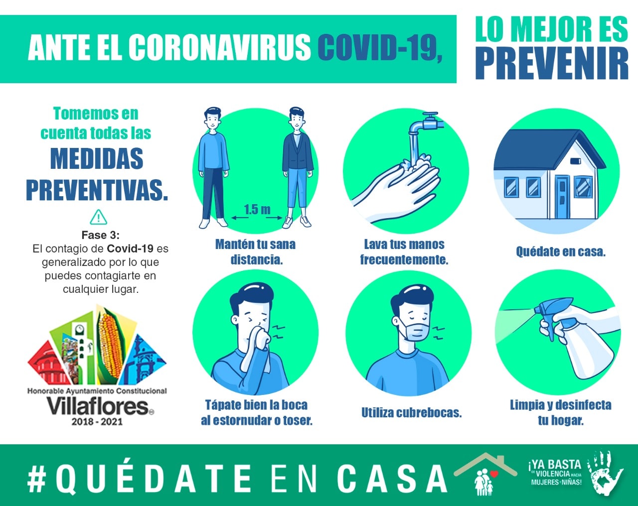 El ayuntamiento de Villaflores te recomiend tomar medidas preventivas ante el Coronavirus