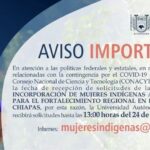 Extiende UNACH periodo  para responder a la convocatoria de Incorporación de Mujeres Indígenas a Posgrados para el Fortalecimiento Regional