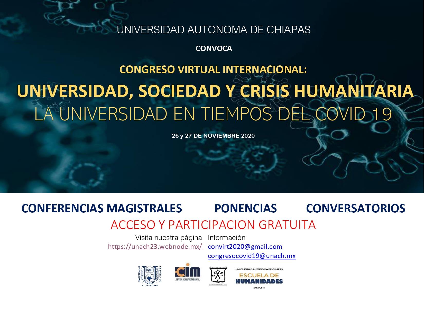 Organiza UNACH Congreso Virtual Universidad, Sociedad y Crisis Humanitaria