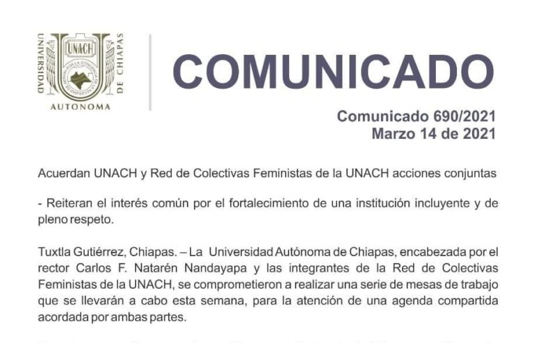 Acuerdan UNACH y Red de Colectivas Feministas de la UNACH acciones conjuntas