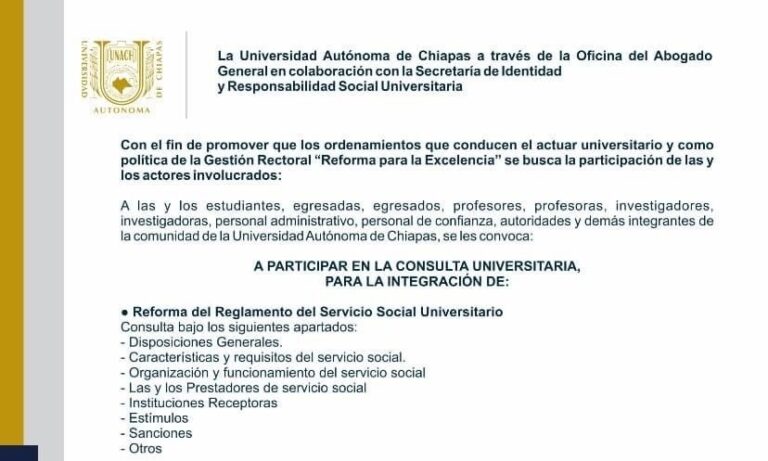 Convocan a comunidad UNACH a participar en  consulta para reformar reglamentos y protocolos institucionales