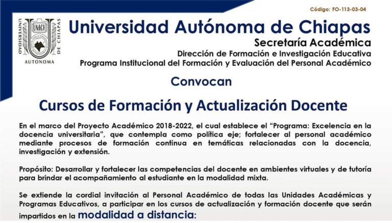 Organiza UNACH Cursos de Formación y Actualización Docente