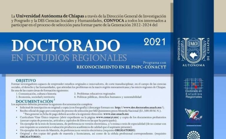 Abre UNACH convocatoria para el Doctorado en Estudios Regionales