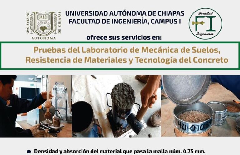 Funciona  en la UNACH Laboratorio de Mecánica de Suelos, Resistencia de Materiales y Tecnología del Concreto