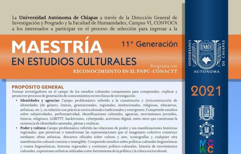 Abierta la convocatoria de la Maestría en Estudios Culturales que oferta la UNACH