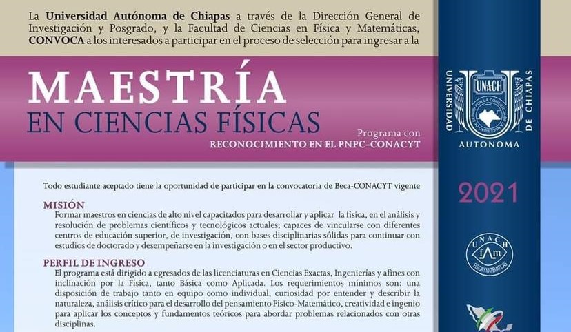 Mantiene UNACH convocatoria para cursar la Maestría en Ciencias Físicas