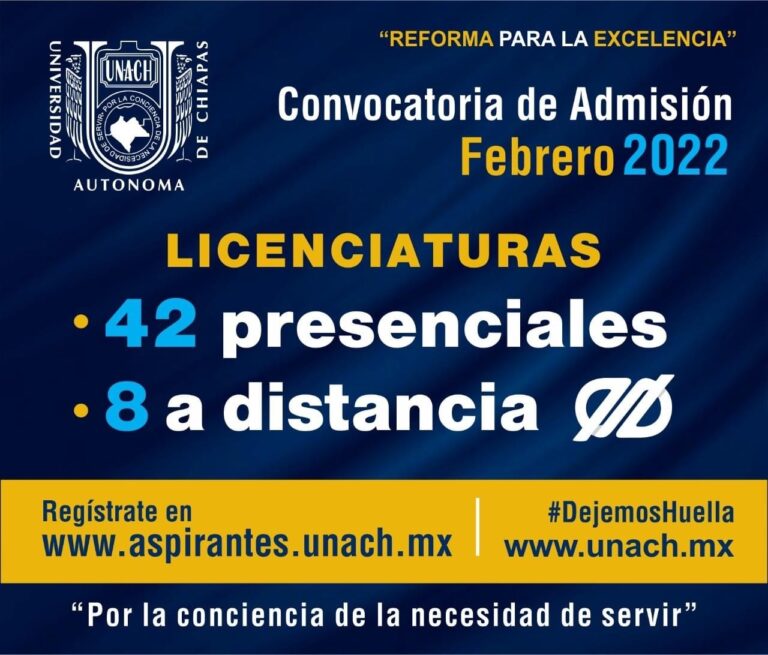 Abre UNACH la convocatoria de examen de admisión 2022