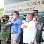 Rutilio Escandón y comandante Gilberto Martínez encabezan ceremonia de destrucción de armas de fuego￼