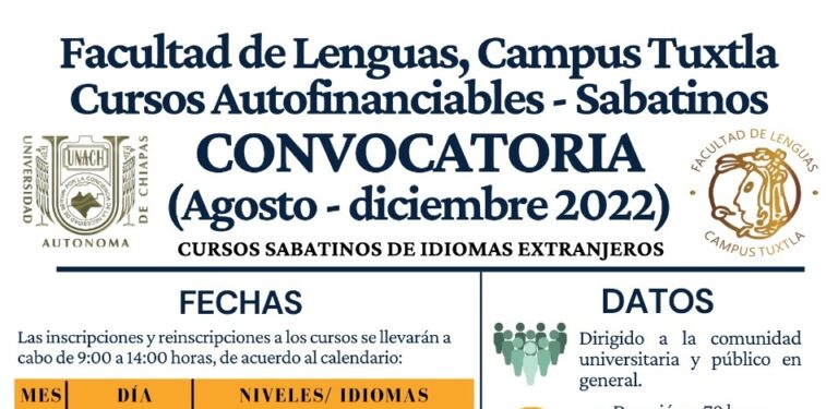 Abierta convocatoria para formar parte de los cursos sabatinos autofinanciables de lenguas extranjeras en la UNACH