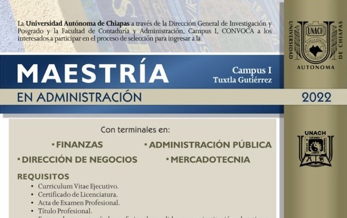 Invita UNACH a cursar la  Maestría en Administración