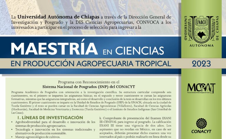 <strong>Abierta convocatoria para cursar  en la UNACH la Maestría en Ciencias en Producción Agropecuaria Tropical</strong>