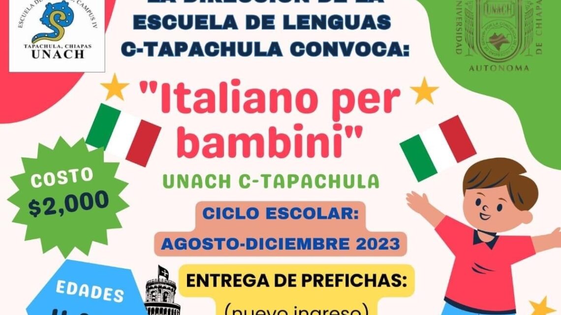 Impartirá UNACH curso de italiano a menores de 11  a 13 años de edad en Tapachula