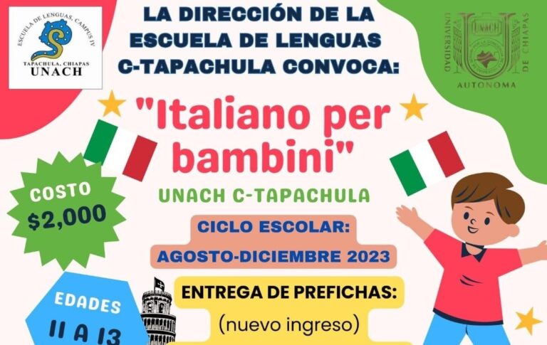 Impartirá UNACH curso de italiano a menores de 11  a 13 años de edad en Tapachula