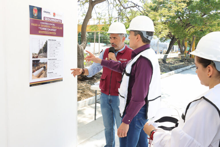 Supervisa Rutilio Escandón avance de la construcción del Paso a Desnivel Vehicular en Torre Chiapas