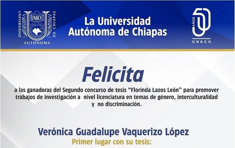 Reconoce UNACH a ganadoras del Concurso de Tesis  “Florinda Lazos León”