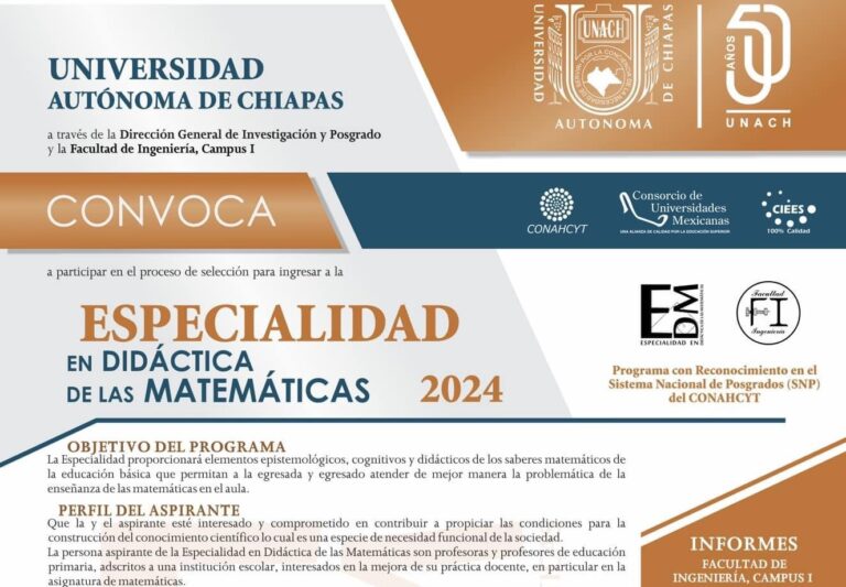 Continúa abierta la convocatoria de la Especialidad en Didáctica de las Matemáticas que imparte la UNACH