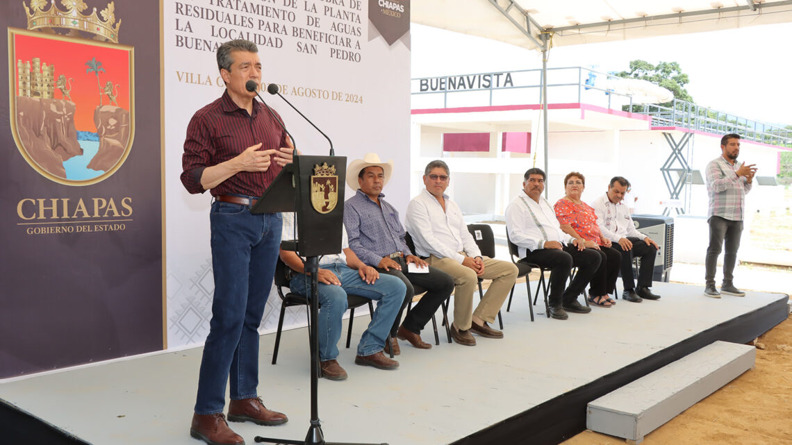 En Villa Corzo, Rutilio Escandón inaugura Planta de Tratamiento de Aguas Residuales de San Pedro Buenavista