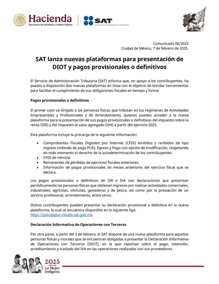 El SAT informa sobre la habilitación de dos nuevas plataformas en línea para el cumplimiento de obligaciones