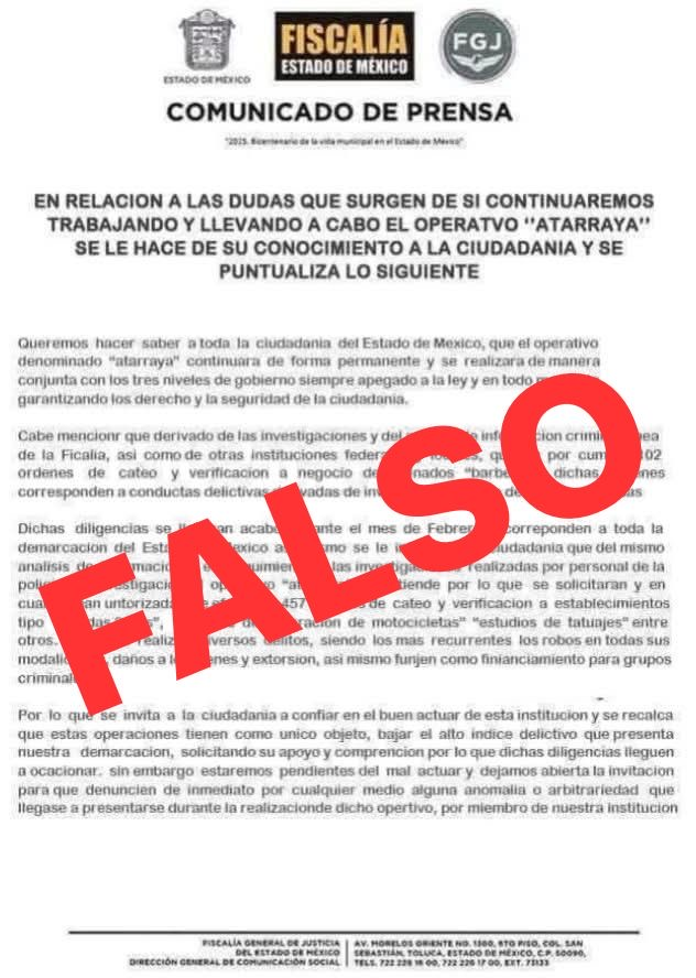 Fiscalía del Edomex alerta sobre comunicado falso en redes sociales 