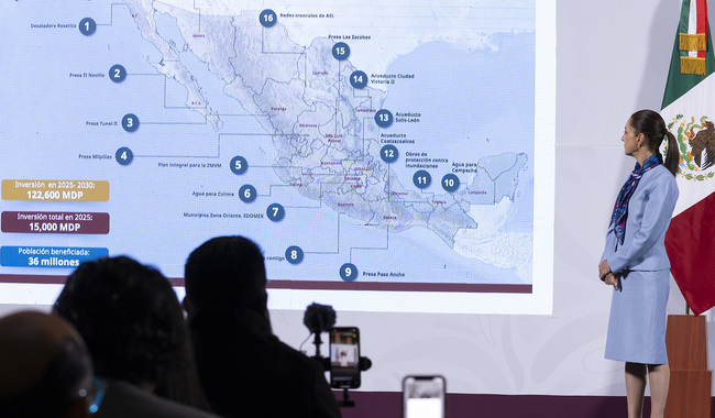 Presidenta de México presenta 17 proyectos de infraestructura hídrica para beneficiar a 36 millones de personas