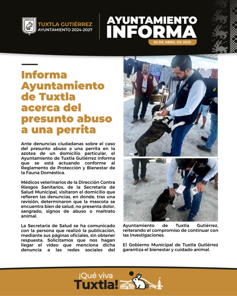 Tuxtla Gutiérrez actúa ante denuncias por presunto abuso a una perrita