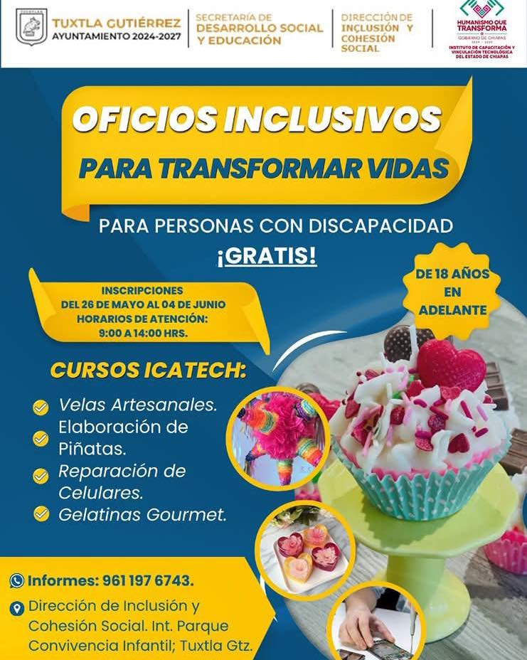 Capacitación gratuita para personas con discapacidad en Tuxtla Gutiérrez