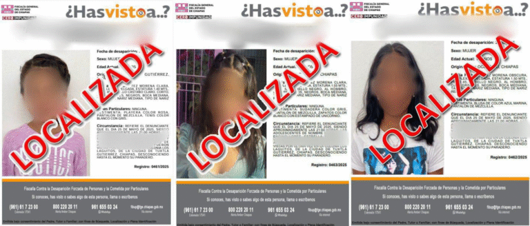 FGE localiza sanas y salvas a tres menores con reporte de no localizadas en Tuxtla