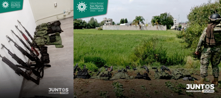 Policía de Texmelucan y SEMAR aseguran armas y equipo táctico tras denuncia ciudadana