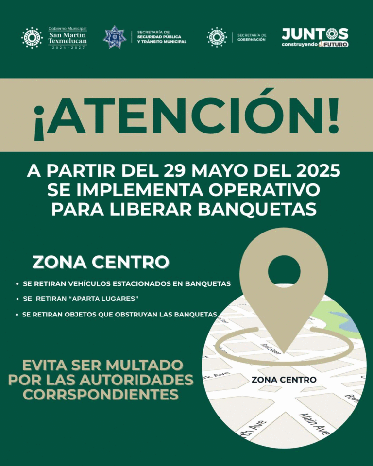San Martín Texmelucan inicia operativo para liberar banquetas y garantizar la seguridad peatonal