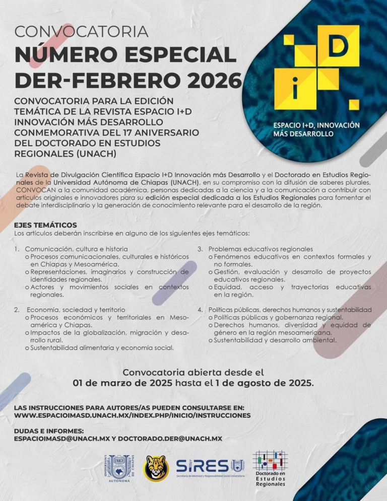 Revista Espacio I+D lanza convocatoria para edición especial por aniversario del Doctorado en Estudios Regionales