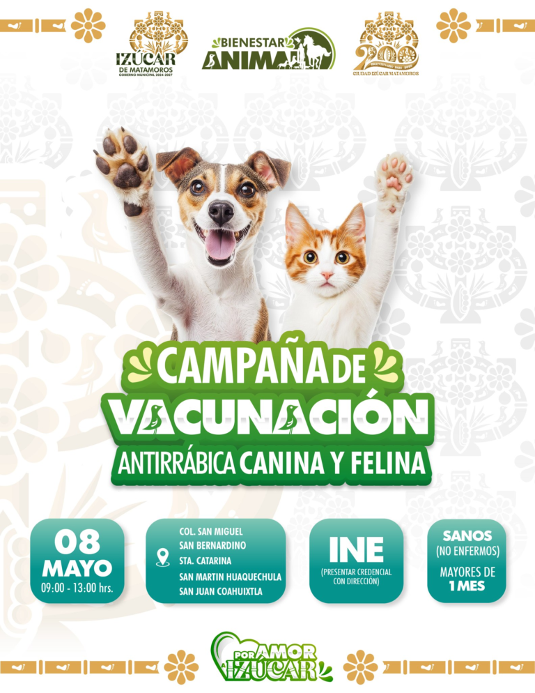 Izúcar de Matamoros lanza campaña gratuita de vacunación antirrábica para perros y gatos