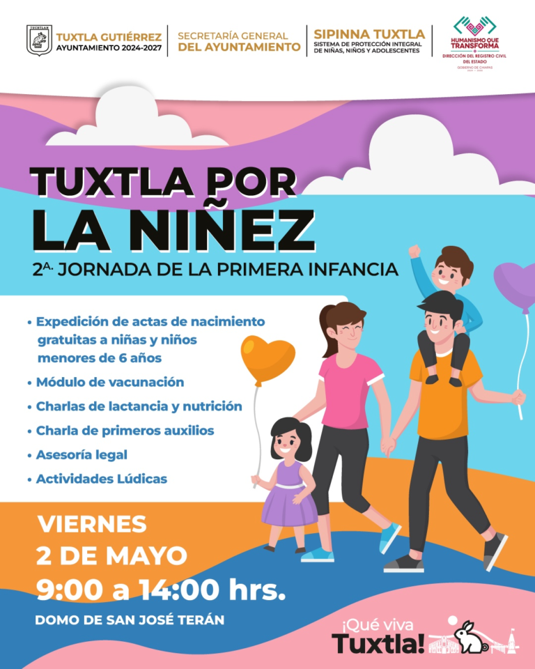 Ayuntamiento de Tuxtla convoca a la 2ª Jornada de la Primera Infancia con servicios gratuitos para niñas y niños