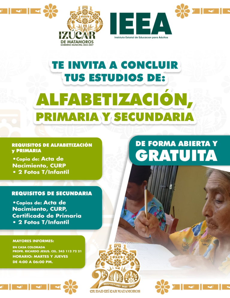 Izúcar impulsa la educación para jóvenes y adultos con programa gratuito y flexible