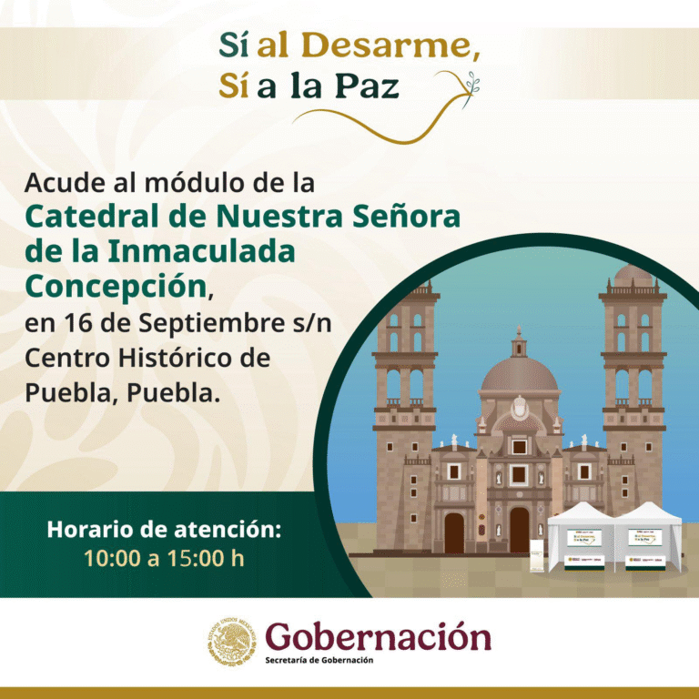 Llega a la Catedral de Puebla el módulo “Sí al Desarme, Sí a la Paz”