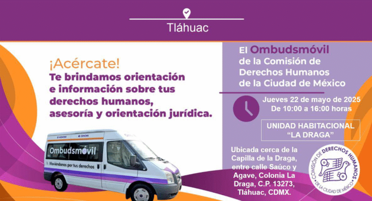 El Ombudsmóvil de la CDHCM visitará la colonia “La Draga” con servicios gratuitos de orientación jurídica y en derechos humanos