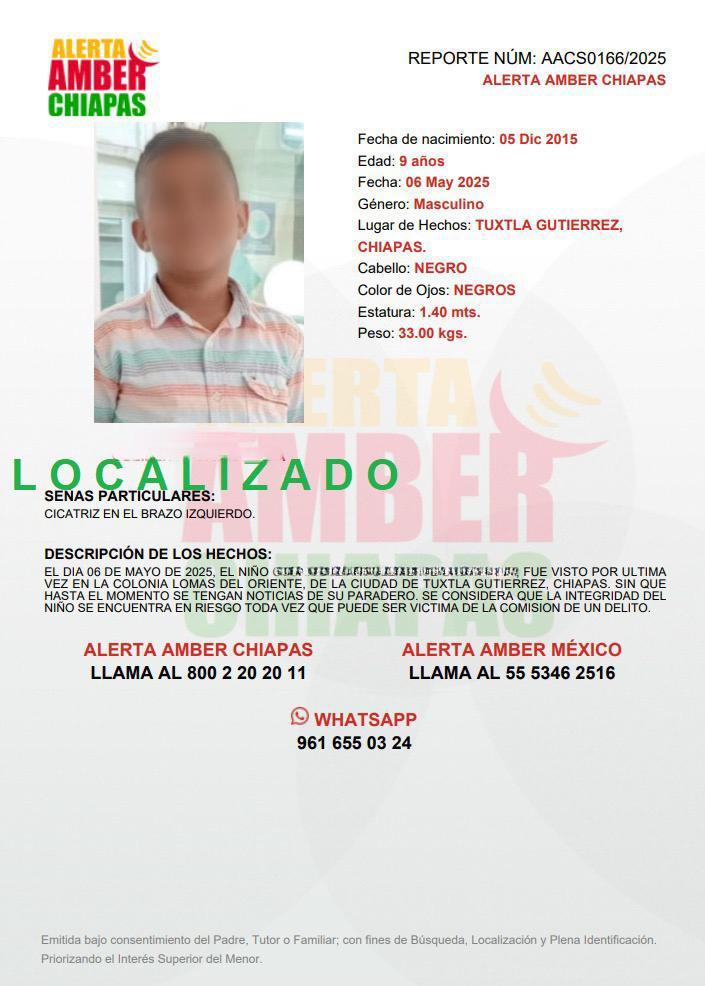 FGE ubica a menor de edad con reporte de Alerta Amber