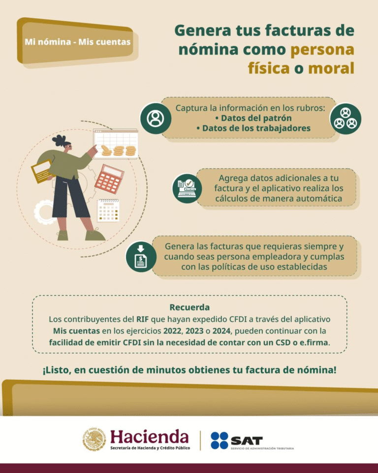 SAT invita a empleadores a generar facturas de nómina de forma gratuita a través del aplicativo “Mi nómina – Mis cuentas”