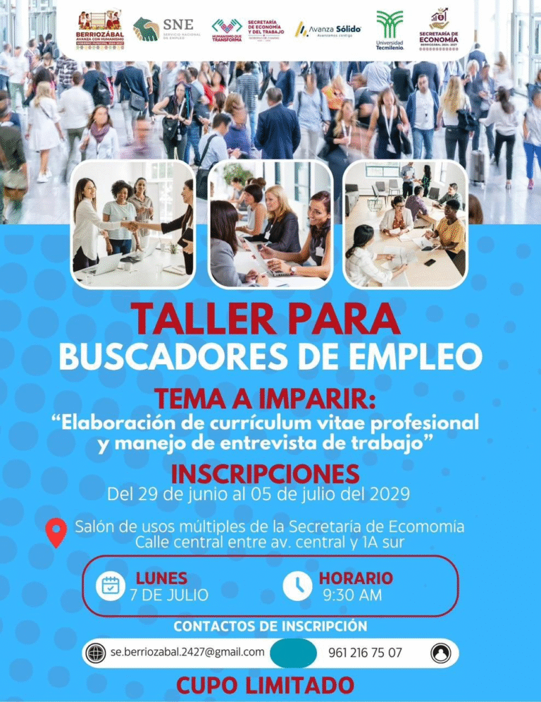 Invitan a taller para buscadores de empleo en Berriozábal